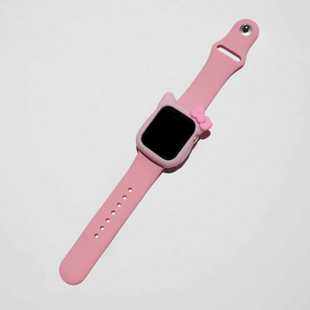 Kitty Silicone Apple Watch Case - Pink with Pink Ribbon - Memebands