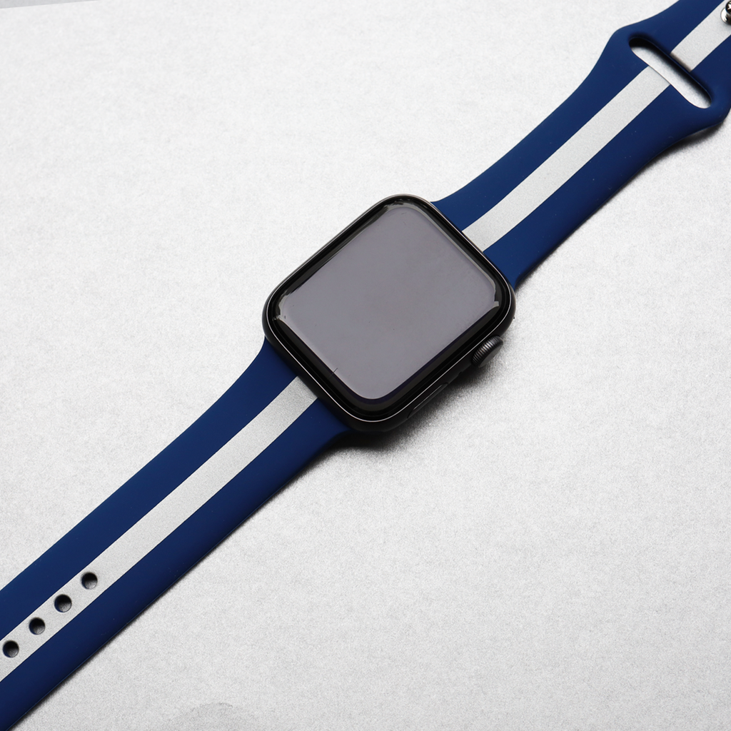 Silver Blue Striped Silicone Watch Band - Memebands